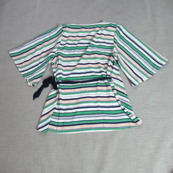 Hazel Top Womens Small Striped Wrap Blouse Work Preppy Mod Coastal Anthropologie - Picture 3 of 7